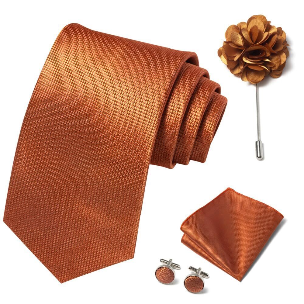 5888 Solid Color Ties Set Handkerchief Cufflinks Brooch 3.15 inches Classic